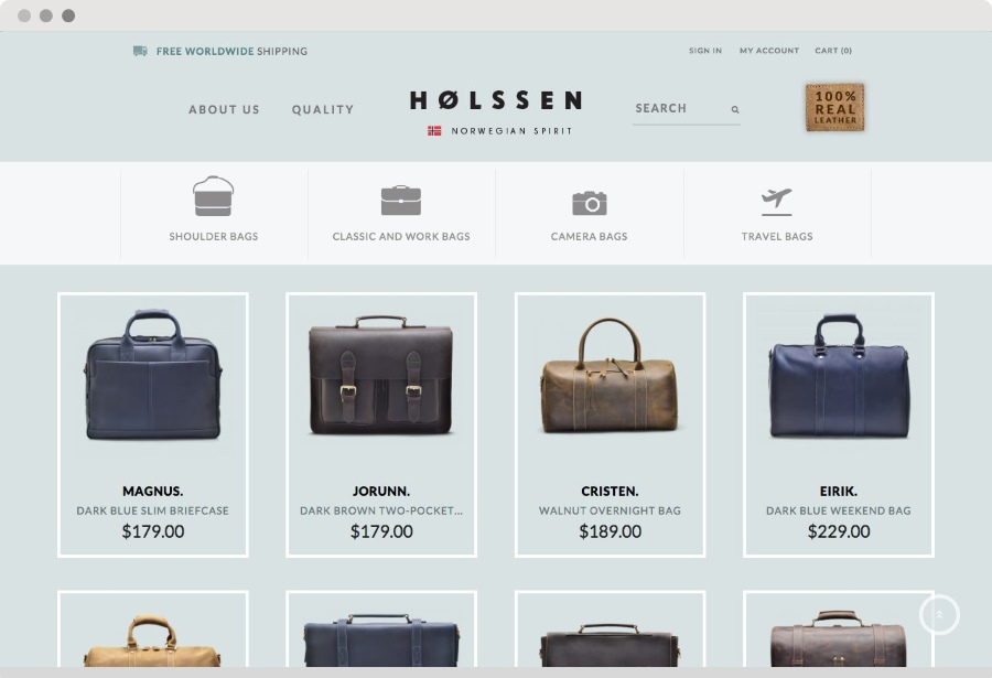 trang web túi HOLSSEN phối hợp tốt giữa hình ảnh và văn bản, giúp việc mua hàng dễ dàng hơn