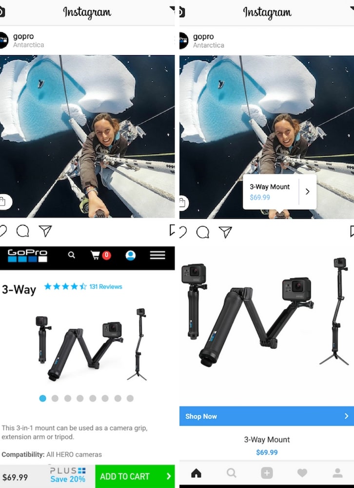 bài đăng sản phẩm GoPro trên Instagram tăng cơ hội tiếp cận và tương tác
