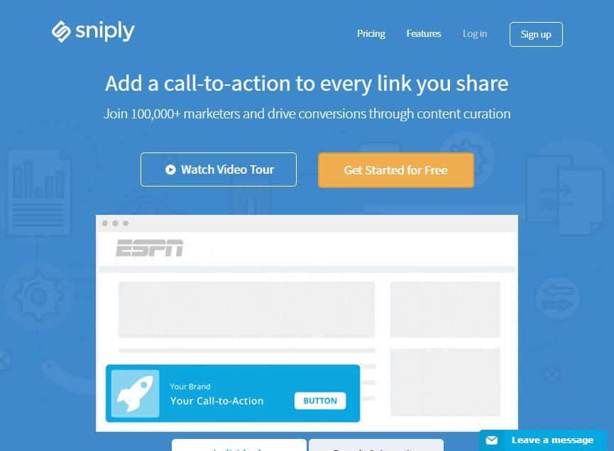 Sniply giúp kêu gọi người dùng ghé đến website của bạn bằng nút call-to-action