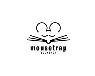 logo mousetrap bookshop đưa hình ảnh chú chuột vào thiết kế logo cho tiệm sách
