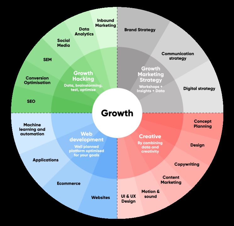  Kế hoạch tăng trưởng dựa trên dữ liệu toàn diện ở 4 mặt growth hacking, growth marketing strategy, creative, web development