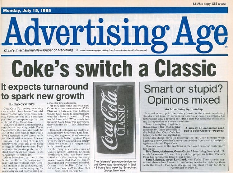 Bài thông cáo báo chí về sự trở lại của Coca-Cola Classic, mang lại công thức ban đầu