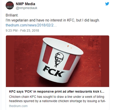 KFC bằng cách chơi chữ đổi tên thành FCK giúp mình thoát khoải thảm họa