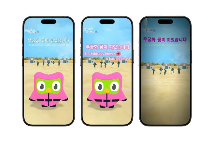 Chiến dịch Learn Korean or Else của Duolingo biến linh vật “Cú xanh” thành lính gác trong Squid Game