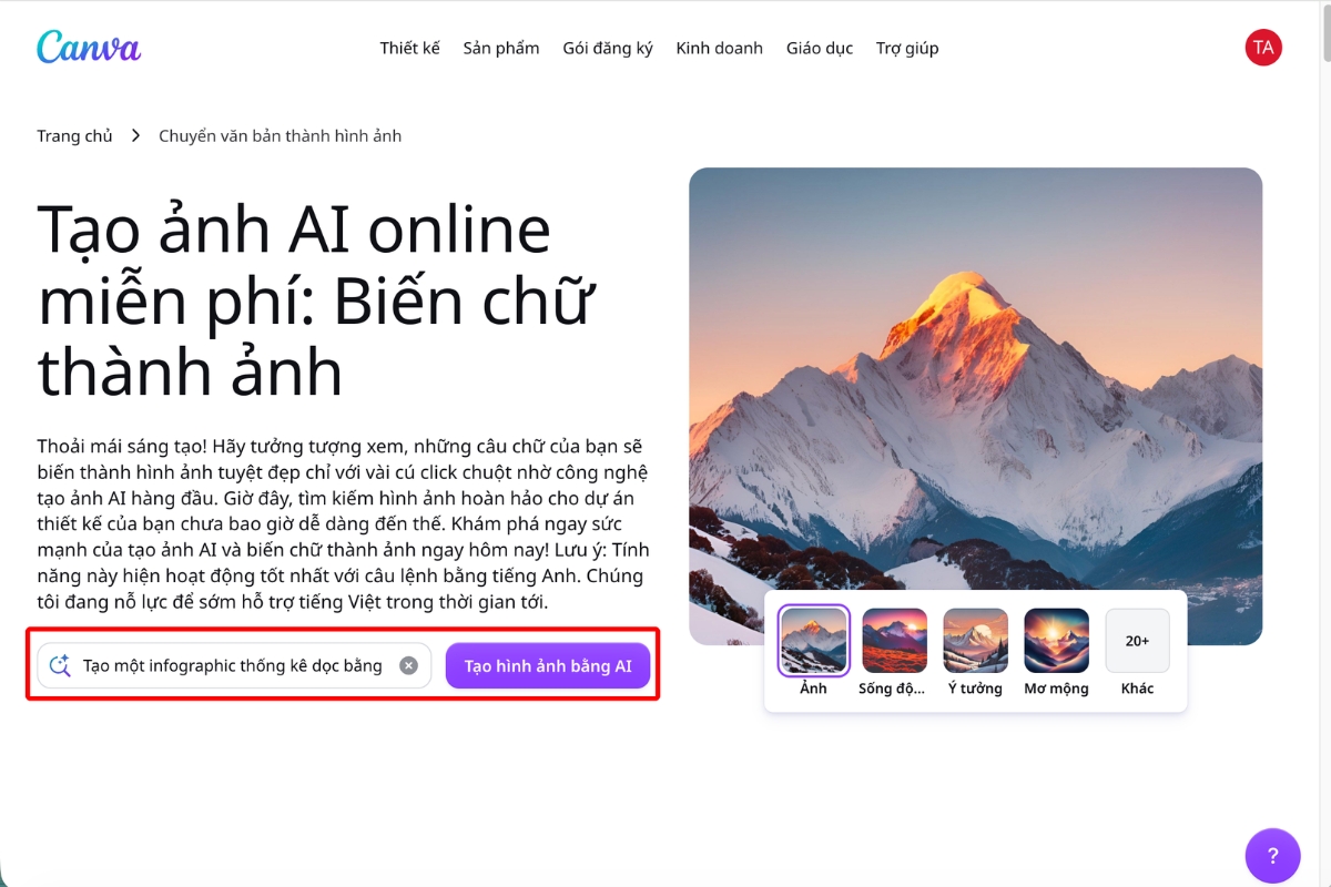 Nhập brief vào công cụ AI tạo ảnh để tạo infographic bằng Canva AI