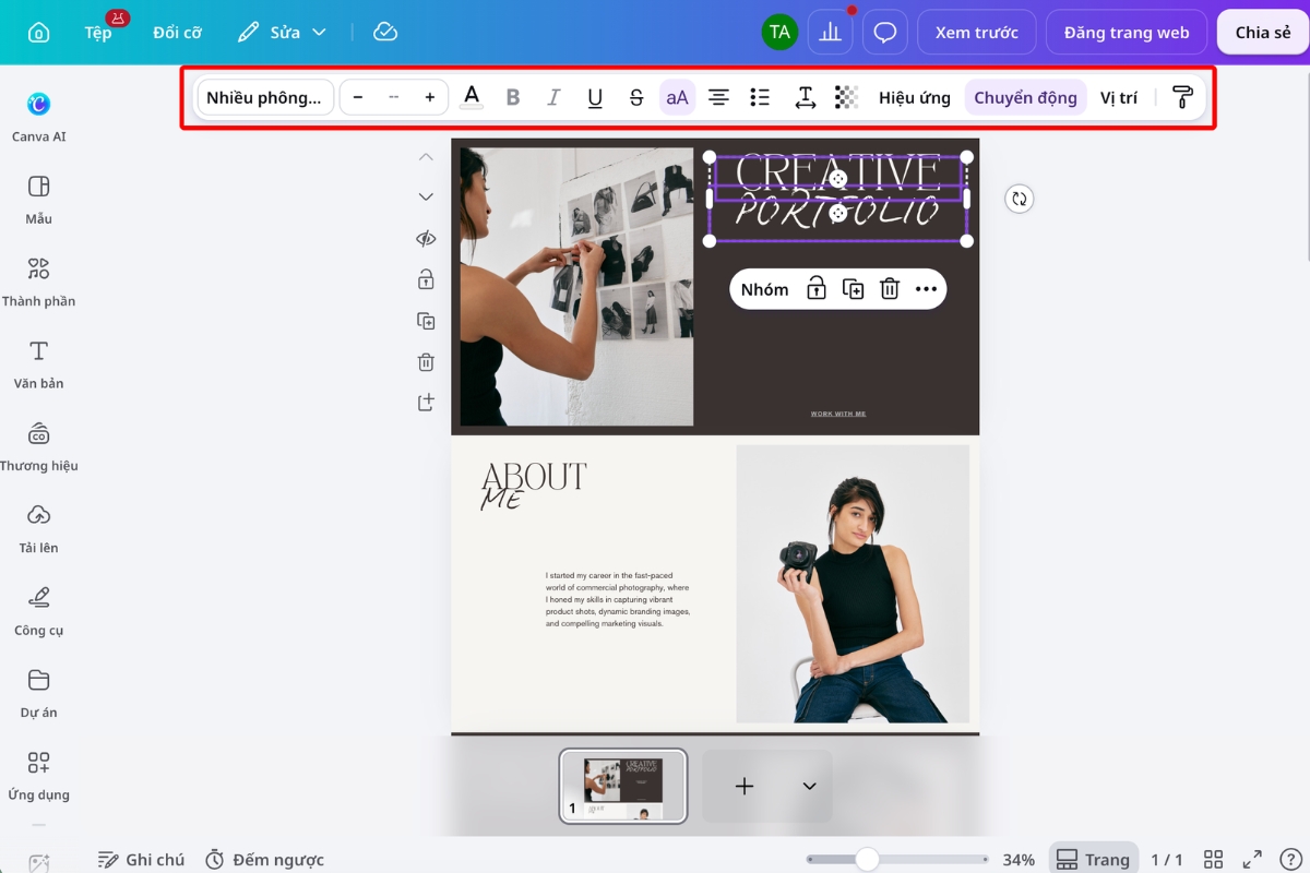Chọn khối văn bản để thay nội dung mẫu bằng thông điệp thật của website