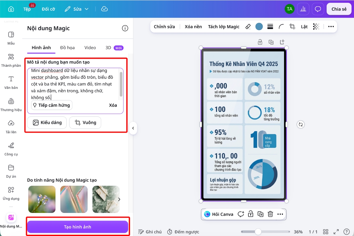 Nhập prompt để tạo visual hỗ trợ dữ liệu bằng Nội dung Magic