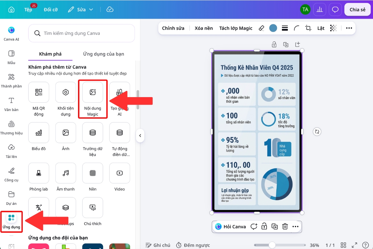 Mở Nội dung Magic từ mục Ứng dụng trong trình biên tập Canva