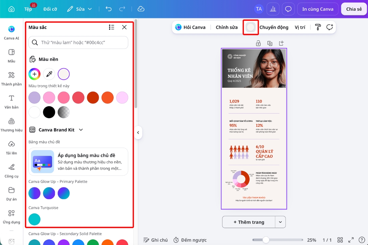Điều chỉnh bảng màu để infographic đồng nhất với thương hiệu