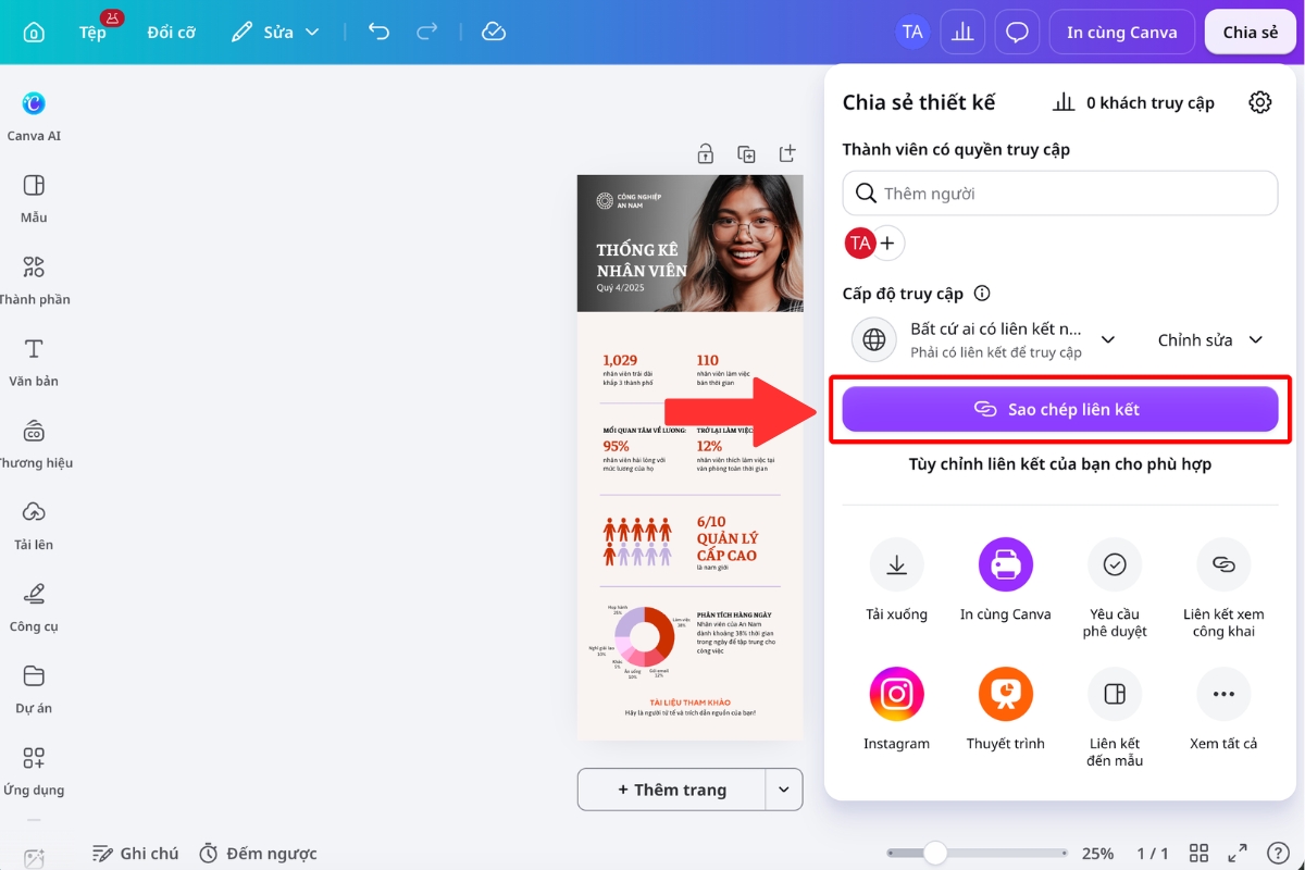 Sao chép liên kết để gửi bản thiết kế infographic