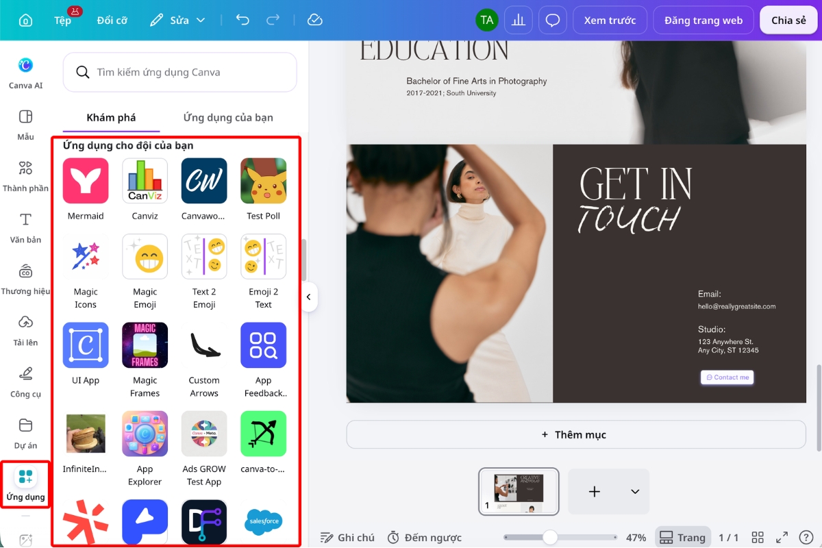 Khám phá Canva Apps Marketplace để thêm ứng dụng và nội dung tương tác cho website