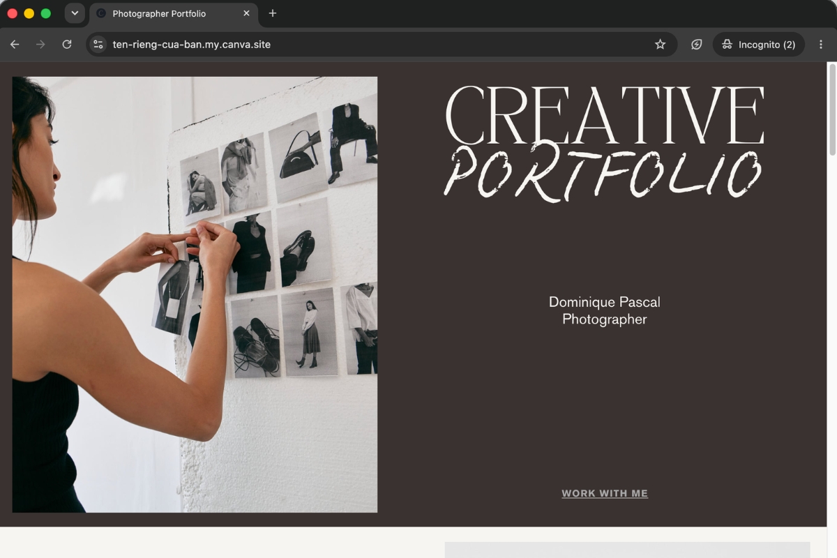 Website Creative Portfolio sau khi được xuất bản và kiểm tra trên trình duyệt